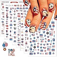 4th of July Nail Stickers, 8 Sheets American Flag Independence Day Nail Art Stickers 3D Self-Adhesive Stars Fireworks Heart Nail Design Stickers Patriotic Holiday Nail Decals for Nail Art Decoration