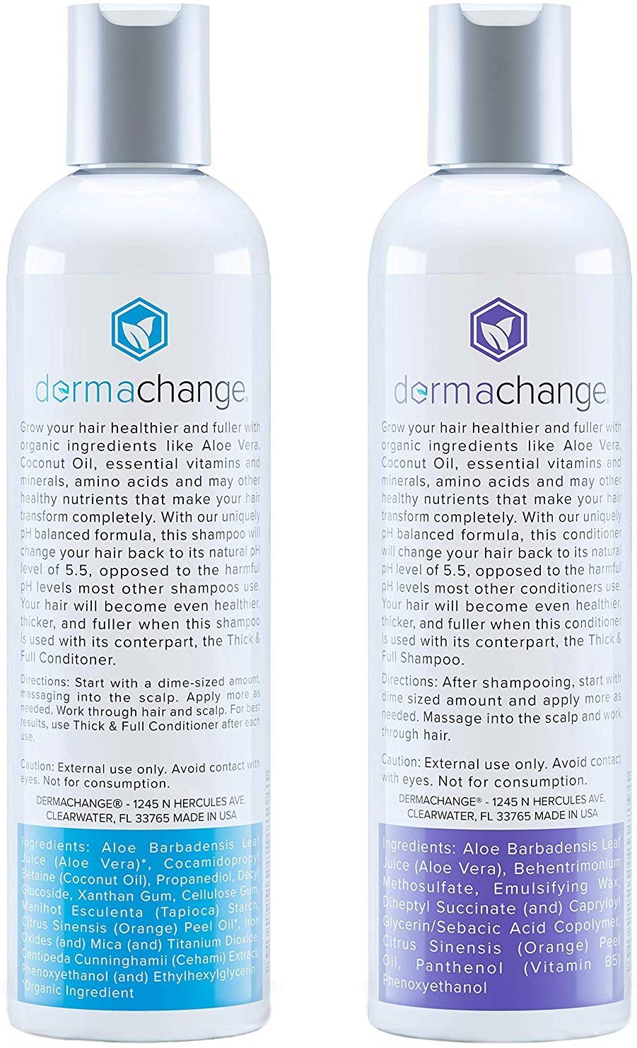 Natural Hair Growth Shampoo and Conditioner Set - Sulfate Free, Vegan, Thicker Hair Regrowth with Vitamins - Hair Loss & Thinning Products - Curly or Color Treated Hair - For Men and Women (8oz)