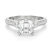 Riya Gems 3.50 CT Asscher Diamond Moissanite Engagement Ring Wedding Ring Eternity Band Vintage Solitaire Halo Hidden Prong Setting Silver Jewelry Anniversary Promise Ring Gift