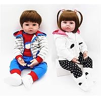 iCradle Reborn Baby Twins Dolls Real Looking Handmade Silicone Toddler Dolls Boy and Girl 24 inch Fashion Dolls with Clothes (Monkey & Panda)