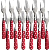 Tsubamesanjo Colored Dot Lunch Fork, Red, Set of 12, Made in Japan