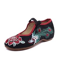 Women Embroidered Floral Phoenix Shoes Strap Buttons Bridal Casual Shoes