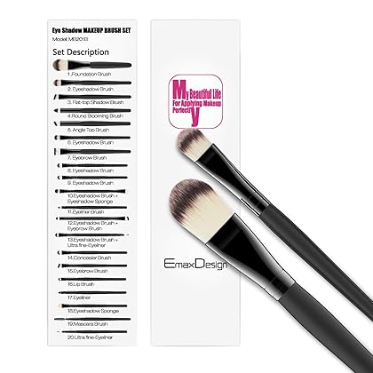 EmaxDesign 20 Pieces Makeup Brush Set Professional Face Eye Shadow Eyeliner Foundation Blush Lip Makeup Brushes Powder Liquid Cream Cosmetics Blending Brush Tool