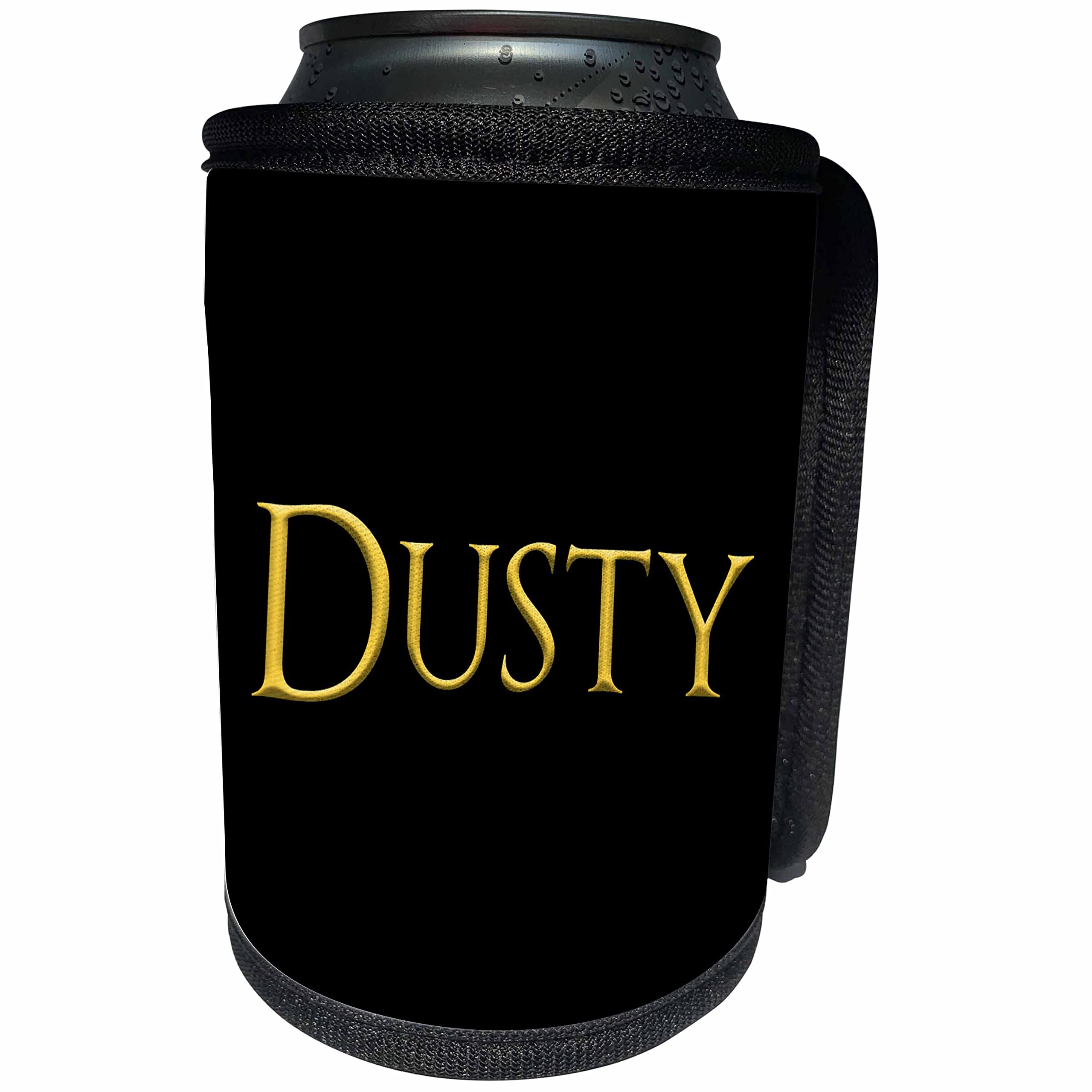 3dRose Dusty popular baby boy name in America. Yellow on... - Can Cooler Bottle Wrap (cc_356442_1)