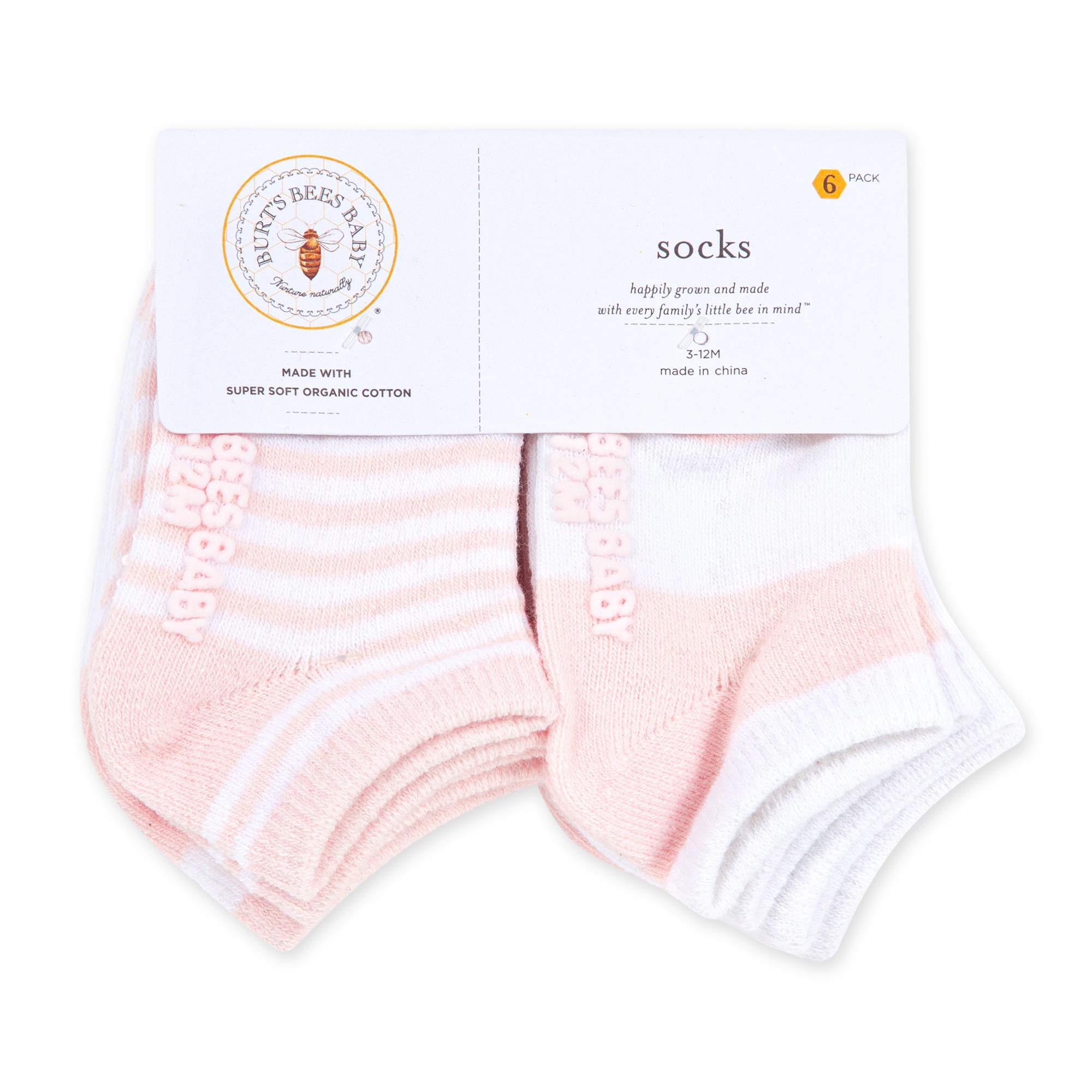Burt's Bees Baby unisex-baby Socks, 6-pack Ankle Or Crew With Non-slip Grips, Made With Organic Cotton