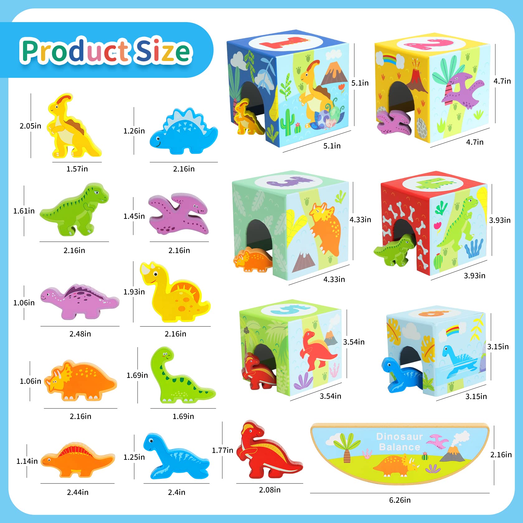 ANPEAC Baby and Toddlers Dinosaur Sorting and Stacking Toys, Balance Blocks for 1-3 Year Old, Kids Preschool Learning, Numbers Nesting Boxes Montessori Toys Gifts for 1 2 3 4 5 Year Old Boys Girls