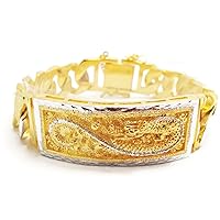 Dragon Thai Gold Plated Bangle 24k Thai Baht Yellow & White Gold Filled Bracelet 8 Inch 58 Grams 15 mm