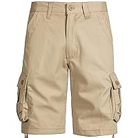 Men's Cargo Shorts Elastic Waist Relaxed Fit Cotton Casual Outdoor Lightweight Work Hiking Shorts Multi-Pockets
