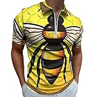 Honey Bee Mens Polo Shirts Quick Dry Short Sleeve Zippered Workout T Shirt Tee Top