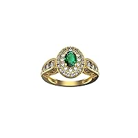 18K Gold 1 Carat Emerald Perfect Oval Shape Natural Emerald And Diamond May Birthstone Engagement Rings Green Gemstone Ring
