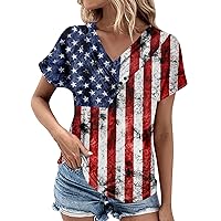 4th of July Tops for Women Plus Size V-Neck Short Sleeve Summer Tops Independence Day Print Comfy Womens T-Shirts