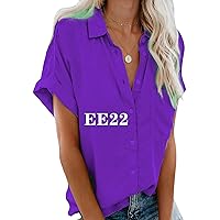 EFOFEI Women's Short Sleeves Button T-Shirt Fashion Solid Color Tunic EE22