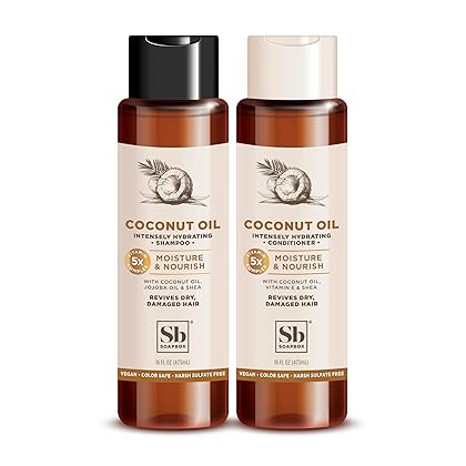 Soapbox Shampoo and Conditioner Set with Coconut Oil, Jojoba Oil, Aloe and Shea Butter to Moisturize and Nourish for All Hair Types, 16 Ounces Each (Pack of 2)