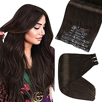 Full Shine 20 Inch Seamless Clip in Hair Extensions Human Hair Dark Brown Real Hair Clip in Extensions Straight Pu Weft Brazilian Clip in Hair Extensions 120 Grams 8Pcs