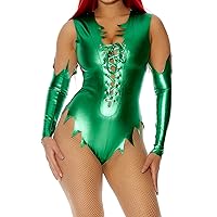 Forplay Women's Pretty Poisonous Metallic Jagged Bodysuit and Gauntlets