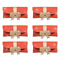 WSERE 6 Pieces Leather Party Favor Candy Boxes, Orange Bowknot Gift Bag Small Purse Tote Bag for Weeding Bridesmaid Birthday