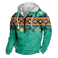 Mens Hoody Plus Size Half Zip Hoodie For Men Western Aztec Ethnic Print Retro Graphic Sweatshirt Pocket Pullover