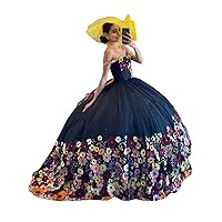 Ball Gown Off The Shoulder Pink Burgundy Ivory 3D Floral Flower Patterns Mexican Quinceanera Prom Formal Dresses Charro Tulle Gothic Adult Young Women Girls Sweet 15 Party Black 2