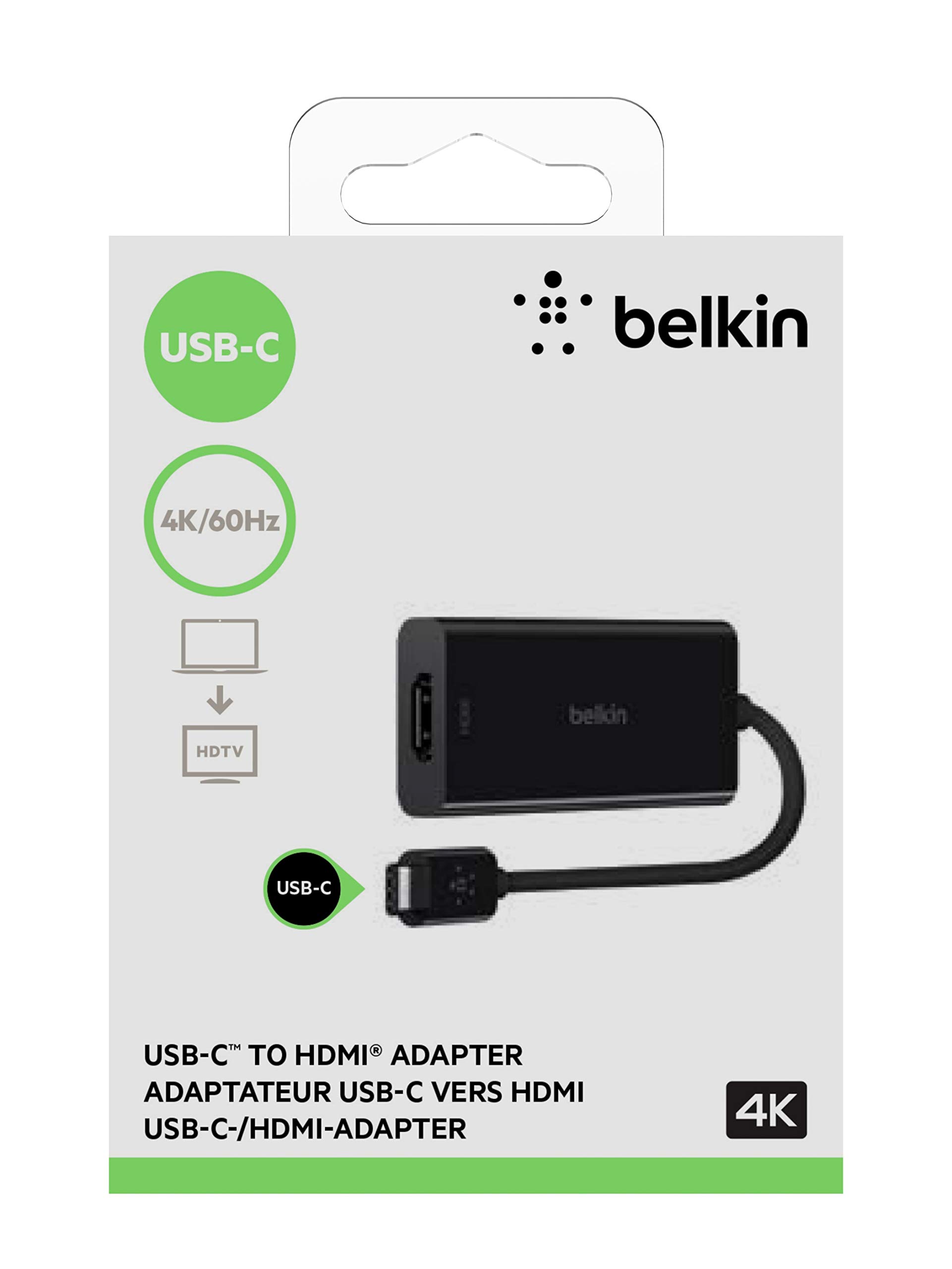 Belkin USB-C to HDMI Adapter, Works with Chromebook Certified(Supports 4K @60Hz, HDMI to USB-C Adapter, USB Type-C to HDMI Adapter), Black (F2CU038btBLK)