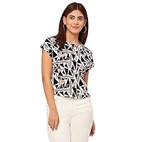 Round Neck Short Sleeve Printed Loose Fit Top - Women's Casual Top