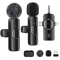 Wireless Lavalier Microphones, 4-in-1 Universal Receiver for Android iPhone iPad laptop & Camera, USB-C, Wireless Mini Microphone for Video Recording, Vlog, YouTube, TikTok