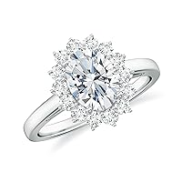 Lab Created Moissanite Princess Diana Halo Ring for Women Girls in Sterling Silver / 14K Solid Gold/Platinum
