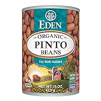 Eden Organic Pinto Beans, 15 oz Can, No Salt, Non-GMO, Gluten Free, Vegan, Kosher, U.S. Grown, Heat and Serve, Macrobiotic, Frijol Pinto