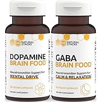 NATURAL STACKS Supplements - Brain Food Bundle - Dopamine (60ct) and GABA (60ct) Increased Motivation and Alertness, Calmness and Relaxation