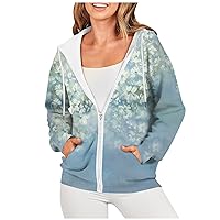 Lightweight Zipper Hoodies For Women,Women's Oversized Tie Dye Print Hoodie Full Zip Long Sleeve Sweatshirt Jackets