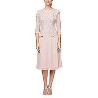 Alex Evenings Women's Tea Length Embroidered Bodice Mock Dress (Reg and Petite)