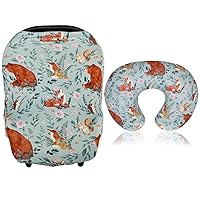 Nursing Pillow Covers & Car Seat Cover, Multi-use Nursing Cover for Breastfeeding, Woodland Animals Bear