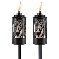 TIKI Brand Hunter Metal 64.5 Inch 2-Pack Tiki Torch, Tiki Patio, Backyard, and Lawn, Cabin Décor, Up North, Easy Installation, Outdoor Décor Torch, Black, 1123123