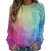 YUTANRAL Long Sleeve Shirts For Women Elegant Floral Pattern Crewneck Sweatshirts Pullover Womens Casual Fashion Fit Comfy Plus Size Tops Blouses Y2k Clothing Graphic Hoodies(E Multicolor,Medium)