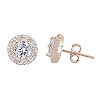 Sterling Silver Cubic Zirconia 11mm Round Double Halo Stud Earrings