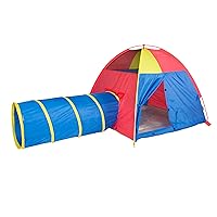 Pacific Play Tents 20414 Kids Hide-Me Dome Tent and Crawl Tunnel Combo for Indoor/Outdoor Play Red/Yellow/Blue Large