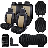 5 Pcs Black PU Leather Car Interior Accessories, Include Vehicle Front Driver Seat Pad Mat Rear Bench Cover Non Slip Car Center Console Cover Gear Stick Shift Knob Cover for SUV Truck Car