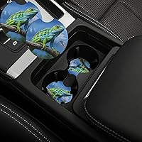 Green Lizard Car Cup Holder Coasters 2 Pack Auto Anti Slip Insert Coaster with A Finger Notch Rubber Cup Mat Drink Pad Universal Car Interior Accessories
