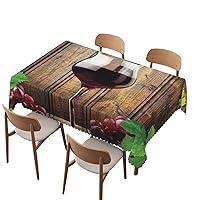 Wine Glasses and Grapes Rustic Wood Planks tablecloth, 52x70 inch, Waterproof Stain Resistant Print table cover, for Kitchen Indoor Outdoor Events party Decor-Rectangle Table Clothes for 4 Ft Tables