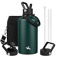 Insulated Water Bottle with Straw,87oz 3 Lids Water Jug with Carrying Bag,Paracord Handle,Double Wall Vacuum Stainless Steel Metal Flask,Dark Green