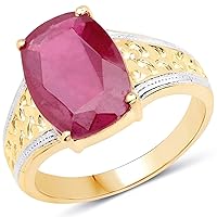14K Yellow Gold Plated 7.50 Carat Glass Filled Ruby .925 Sterling Silver Ring
