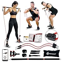 Pilates Bar Kit - Portable Home Gym, Adjustable Resistance Bands (20-50 lb) for Legs, Waist, Arm, Squat Yoga, Full-Body Fitness Workout Equipment for Men & Women with Exercise Videos