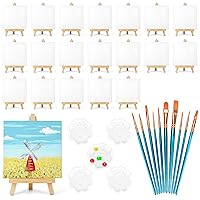 20 Pack Mini Canvases, Small Stretched Painting Canvas Panel with Mini Easel, Art Canvas Painting Kit with 10 Brushes & 5 Paint Tray for Kids Teenagers Acrylic Pouring Oil Water Color Gift…
