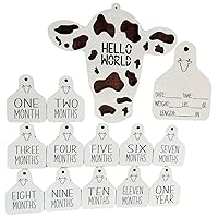 Cow Baby Milestone Cards 3D Wooden Infant Cow Label Monthly Cards Engraved Birth Announcement Card Coffee Color 14Pcs Yard Sign