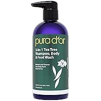 PURA D'OR 3-in-1 Tea Tree Shampoo, Body & Foot Wash & Shampoo (16 Oz) Total Body Care Soothes, Refreshes, Invigorates, Cleanses, Refreshes & Nourishes - Ideal for Foot Odor & Daily Hygiene