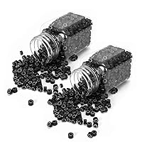 1000Pcs 4mm Silicone-Lined Micro Ring Beads For I Tip Feather Hair Extensions (Black)