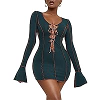 Women's Dresses Lace Up Front Top-Stitching Bodycon Dress Dress for Women