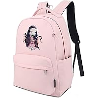Anime Kamado Nezuko Backpack Printed Schoolbag Lightweight Nylon Bookbag Daypack Pink