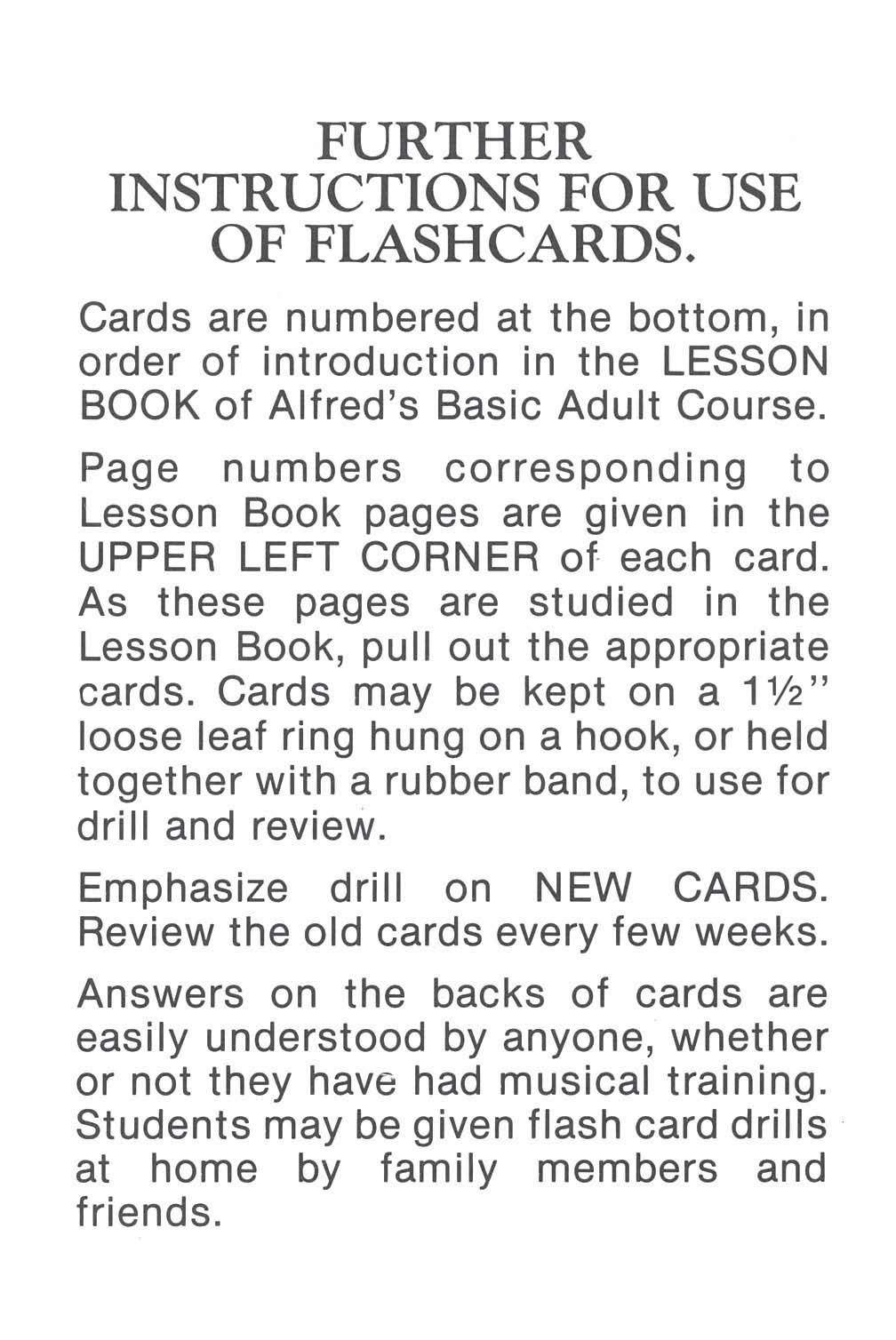 Alfred's Basic Adult Piano Course Flash Cards: Level 1, Flash Cards