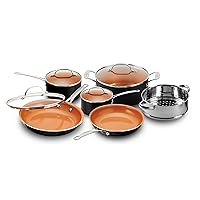 Gotham Steel 10 Piece Pots and Pans Set with Ultra Nonstick Diamond Surface, Includes Frying Pans, Stock Pots, Saucepans & More, Stay Cool Handles, Oven Metal Utensil & Dishwasher Safe, 100% PFOA Free