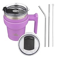 10oz Tumbler with Handle and 2 Straw 2 Lid, Insulated Water Bottle Stainless Steel Vacuum Cup Reusable Travel Mug,Lavender